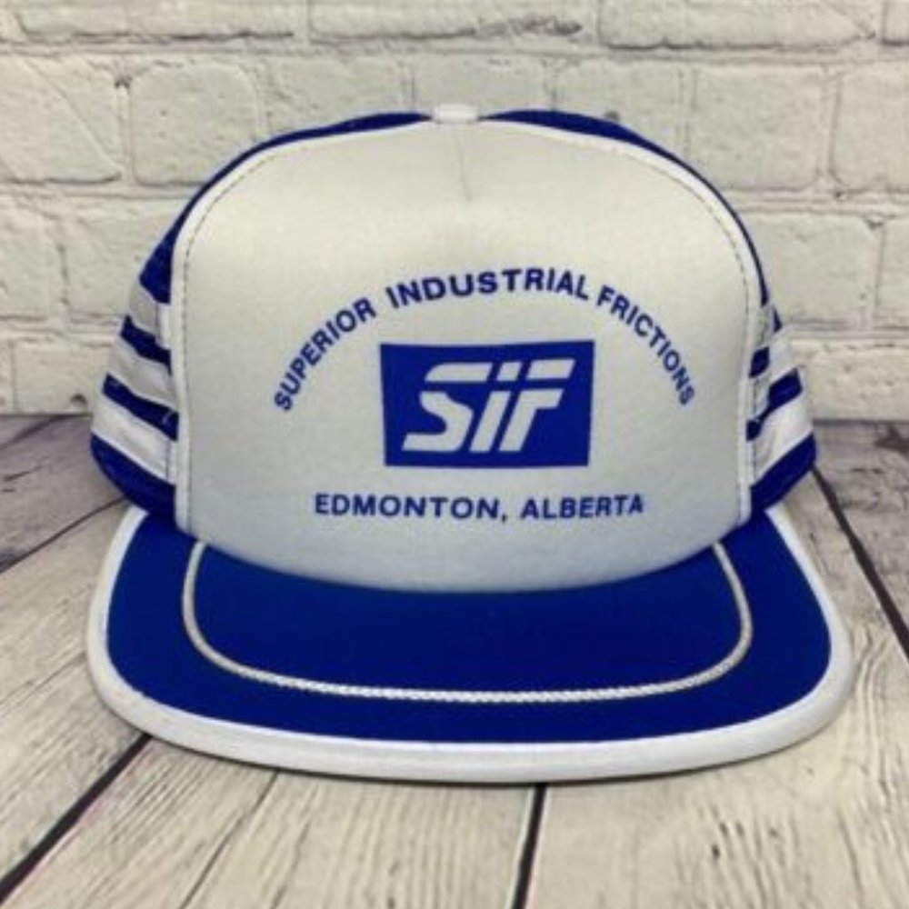 Vintage SIF Superior Industrial Frictions Edmonton, AB Trucker Hat Mesh Stripes